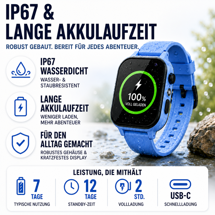 Smartwatch für Kinder mit SOS Funktion und praktischem Silikonarmband