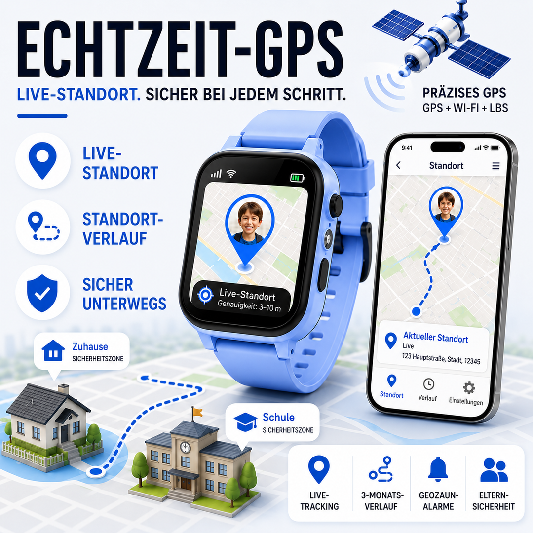 Echtzeit GPS-Ortung und Standverlauf der Kinder Smartwatch auf dem Smartphone