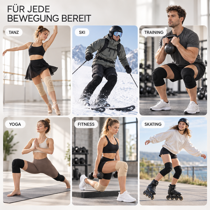 Ergonomische Knieschoner für Sportler, ideal für Skaten, Radfahren und dynamische Bewegungen.