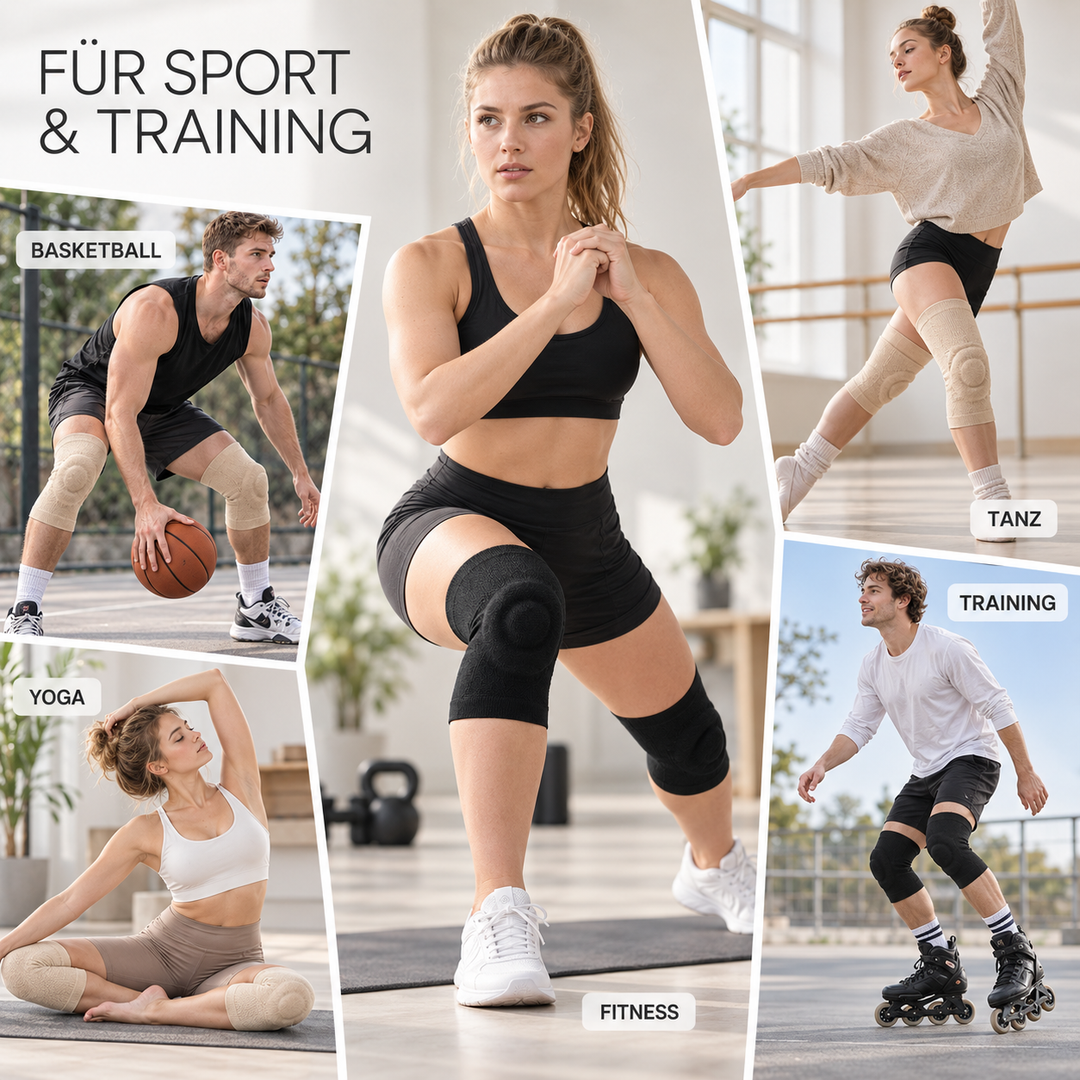 Atmungsaktive Gelenkschoner, die das Knie beim Sport und im Alltag sicher stützen & schützen.