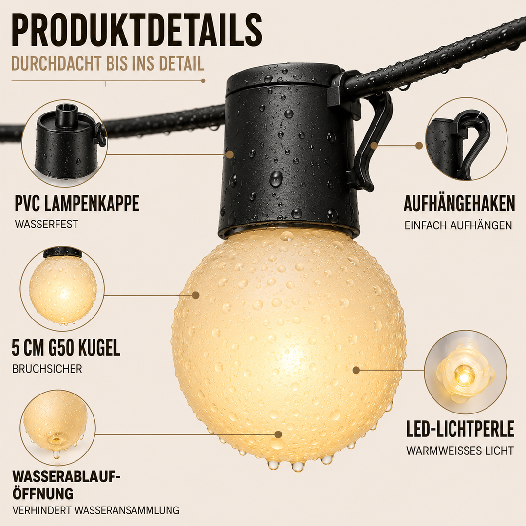 LED Lichterkette Außen Warmweiß IP65 beleuchtet gemütlich den Garten