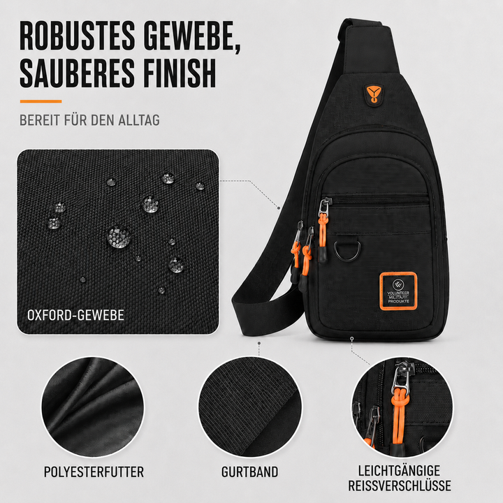 Seitenansicht der blauen Crossbody-Umhängetasche