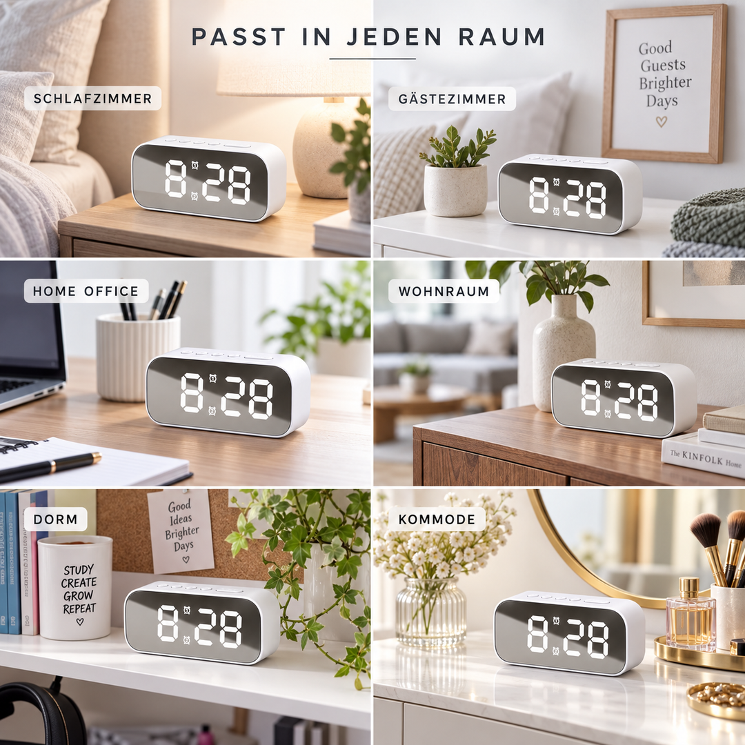 Detailansicht der digitalen LED Zeitanzeige eines modernen Weckers