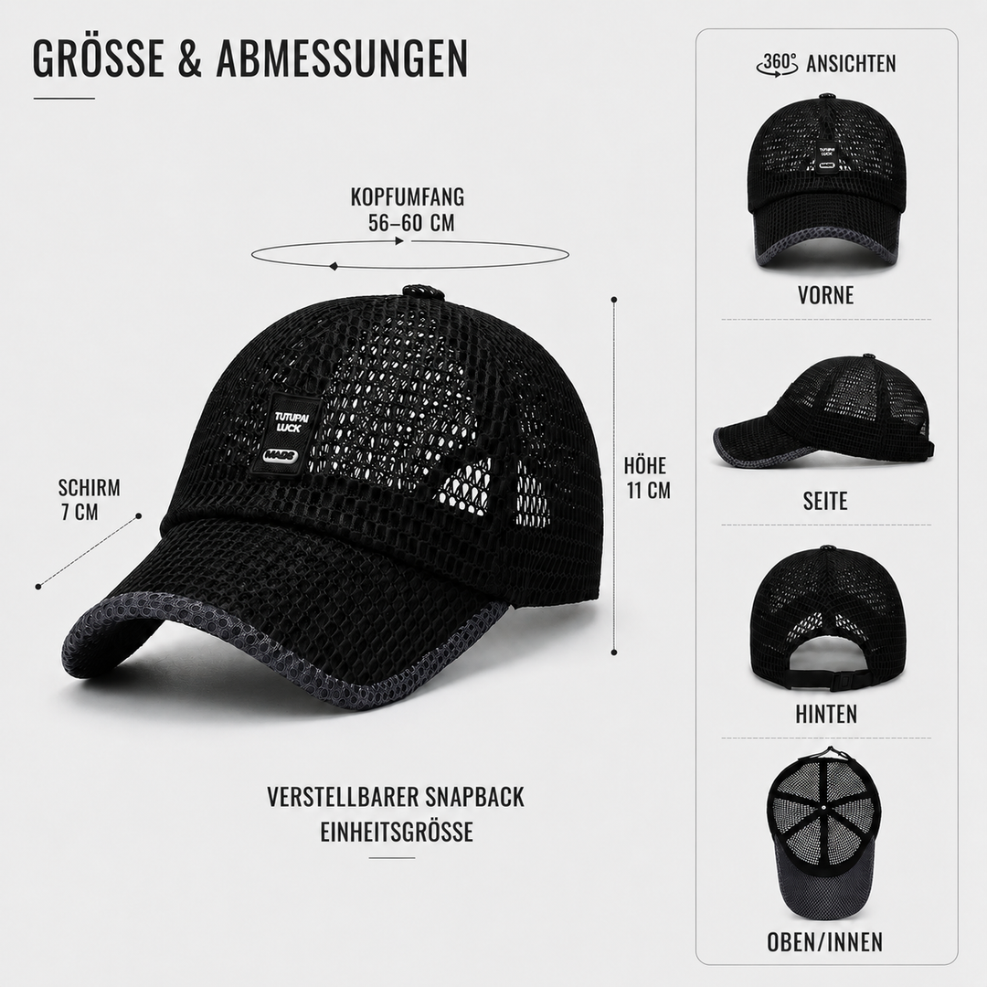Größenangaben und Ansichten der Mesh Baseballkappe