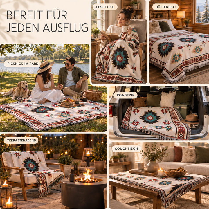 Dekorative Tagesdecke mit traditionellem Muster und Fransen für ein gemütliches Zuhause