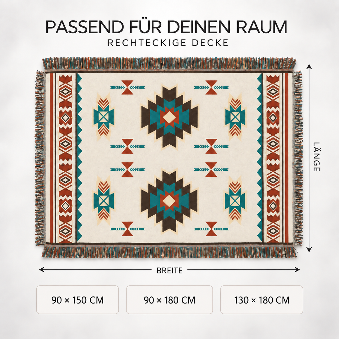 Übersicht der verschiedenen verfügbaren Größen für die rechteckige Wohndecke.