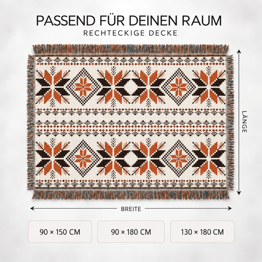 Kuschelige Unisex Wohndecke mit markantem Azteken-Muster und stylischen Fransen für das Sofa