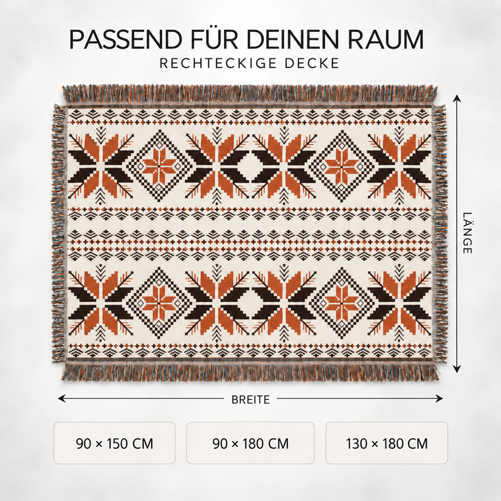 Kuschelige Unisex Wohndecke mit markantem Azteken-Muster und stylischen Fransen für das Sofa