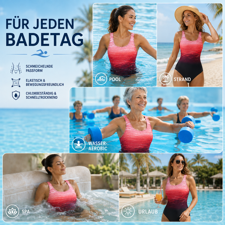Komfortabler rückenfreier Damen Badeanzug mit elegantem Farbverlauf; perfekte Strandmode.