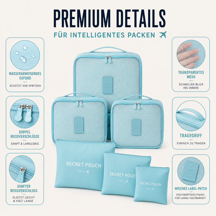 Vielseitiges Reisezubehör: Packwürfel-Organizer für Kleidung und mehr.