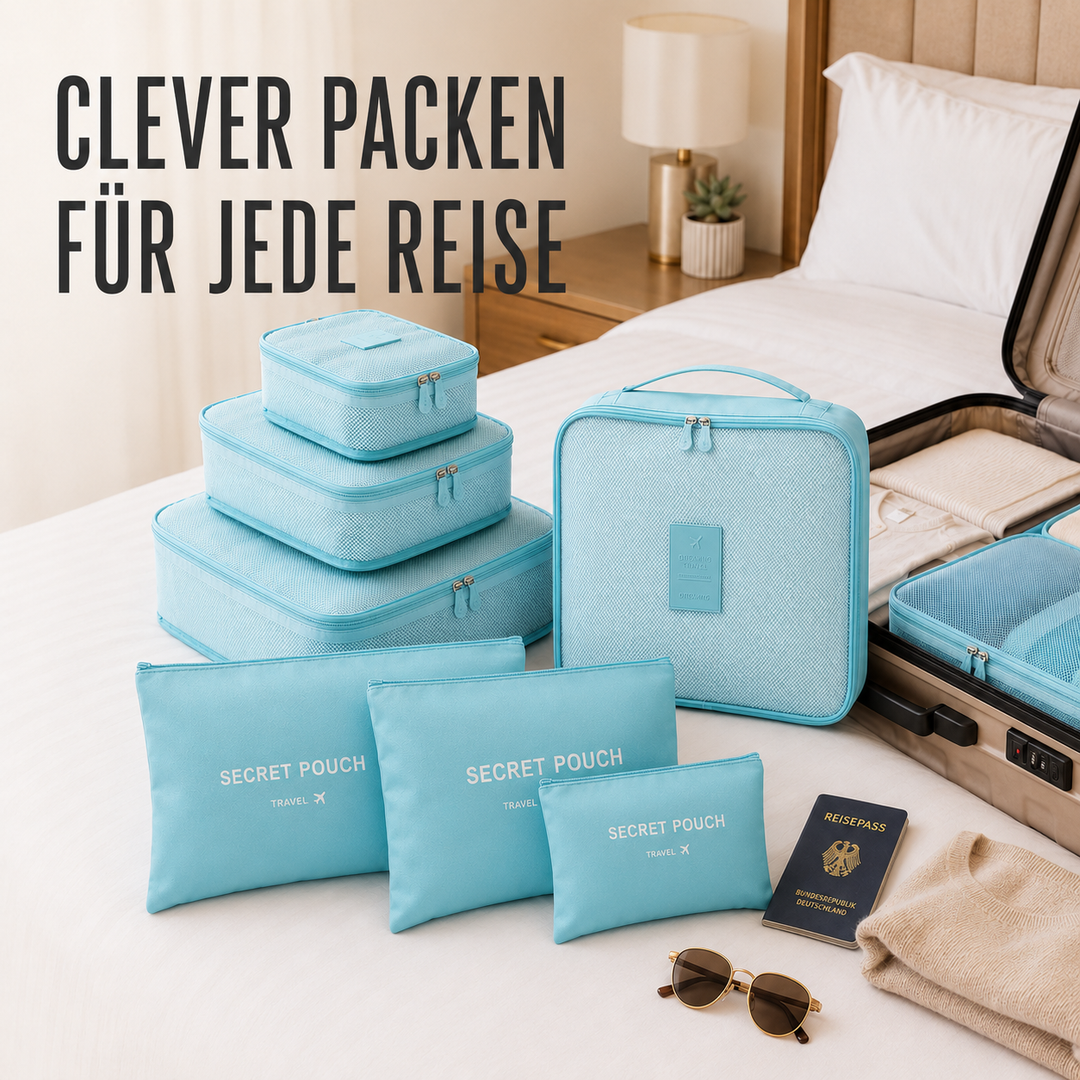 Praktische Packwürfel zur platzsparenden Gepäckordnung auf Reisen.