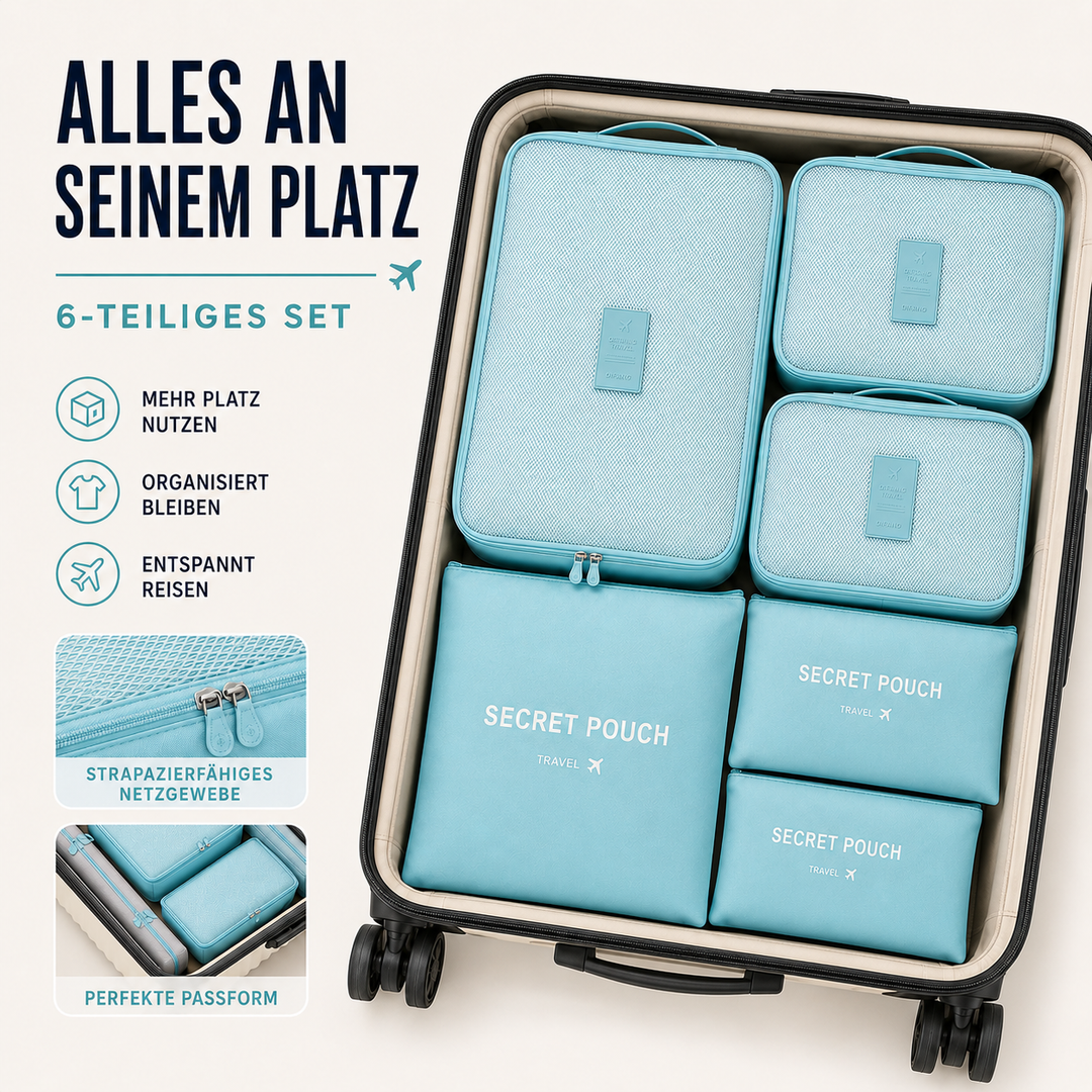 Gepäckordnung leicht gemacht: Packwürfel-Set für Hemden, Hosen, Unterwäsche.