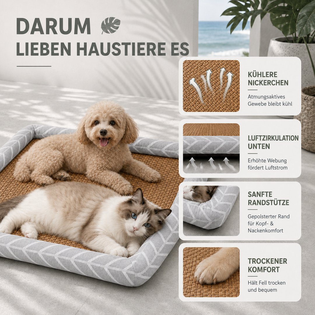 Atmungsaktives Katzenbett und Hundebett mit kühlender Oberfläche für heiße Tage