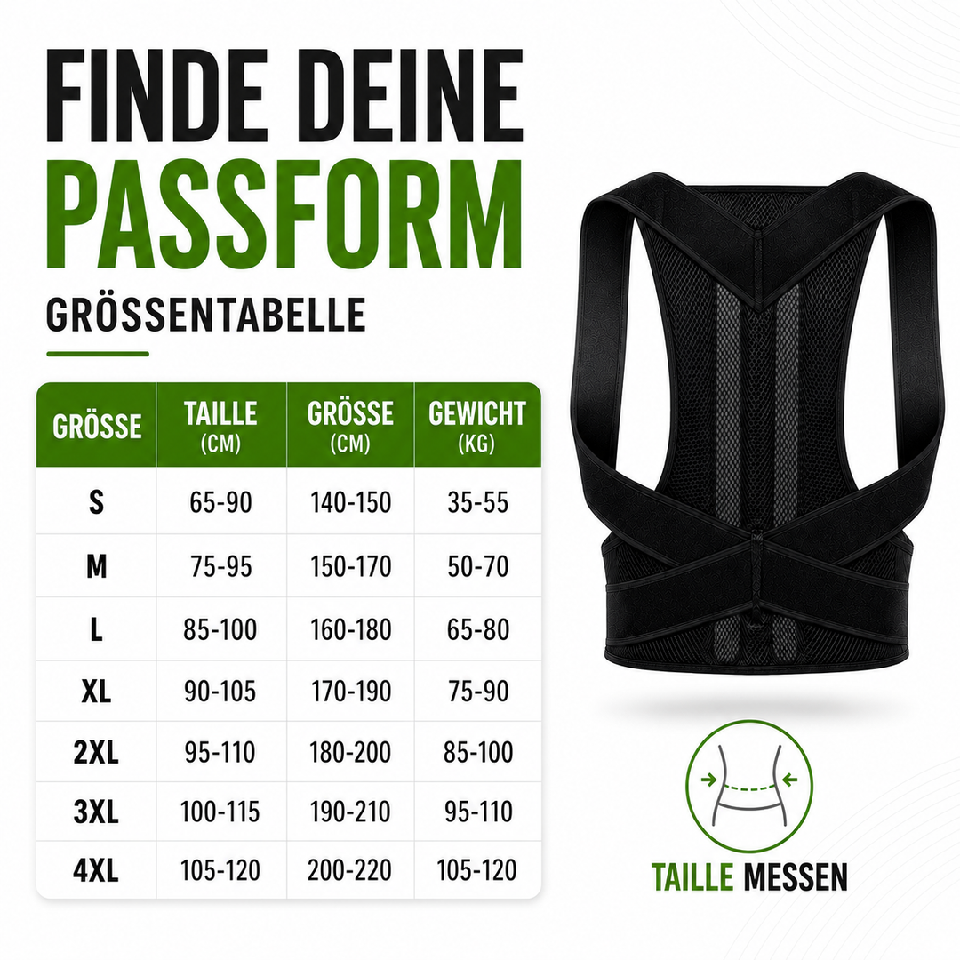Rückenstütze für bessere Haltung. Verstellbarer Gurt für Schulterkorrektur & Schmerzlinderung. Unisex & bequem.