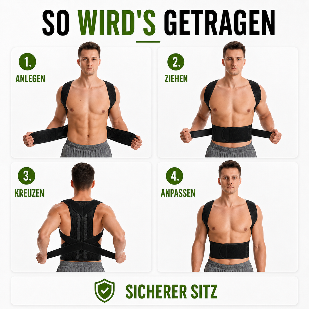 Effektiver Haltungstrainer für Büro & Alltag. Atmungsaktive Unisex Rückenstütze für Komfort & gesunde Haltung.