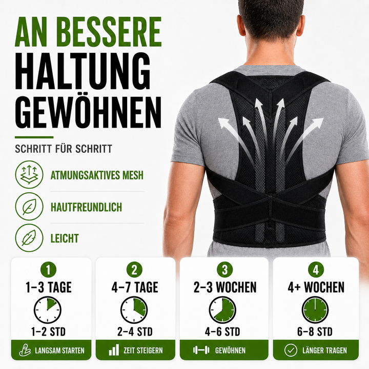 Verstellbarer Rückenkorrektor für ergonomische Haltung. Unisex Haltungsstütze für Schmerzlinderung & Rückengesundheit.