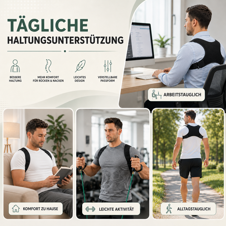 Komfortable Rückenbandage, schwarz, für Damen & Herren. Unterstützt die Haltung & reduziert Schmerzen.