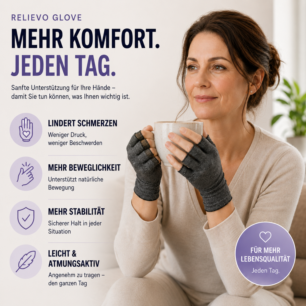 Komfortabler Halbfinger-Handschuh, ideal bei Gelenkschmerzen und zur Handunterstützung im Alltag.