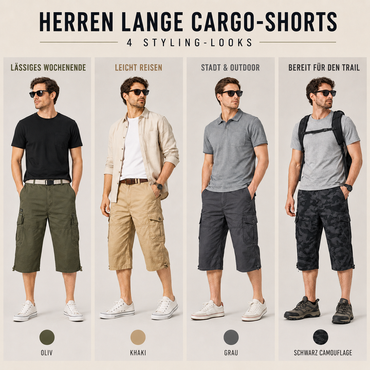 Herren Wander-Capri-Shorts, Cargo-Stil, schnelltrocknend für Outdoor, Hiking & Reise im Sommer.