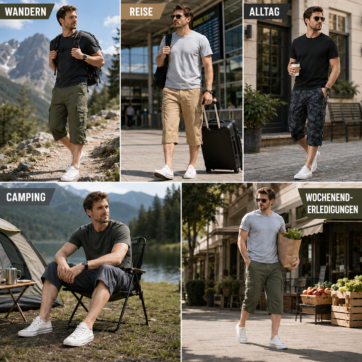 Robuste Herren Outdoor-Shorts (Capri), schnelltrocknend. Ideal als Cargo-Wandershorts für Sommer.