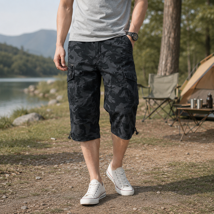 Bequeme Herren Outdoor-Wandershorts (Capri), schnelltrocknend & robust. Vielseitige Cargo-Funktion.