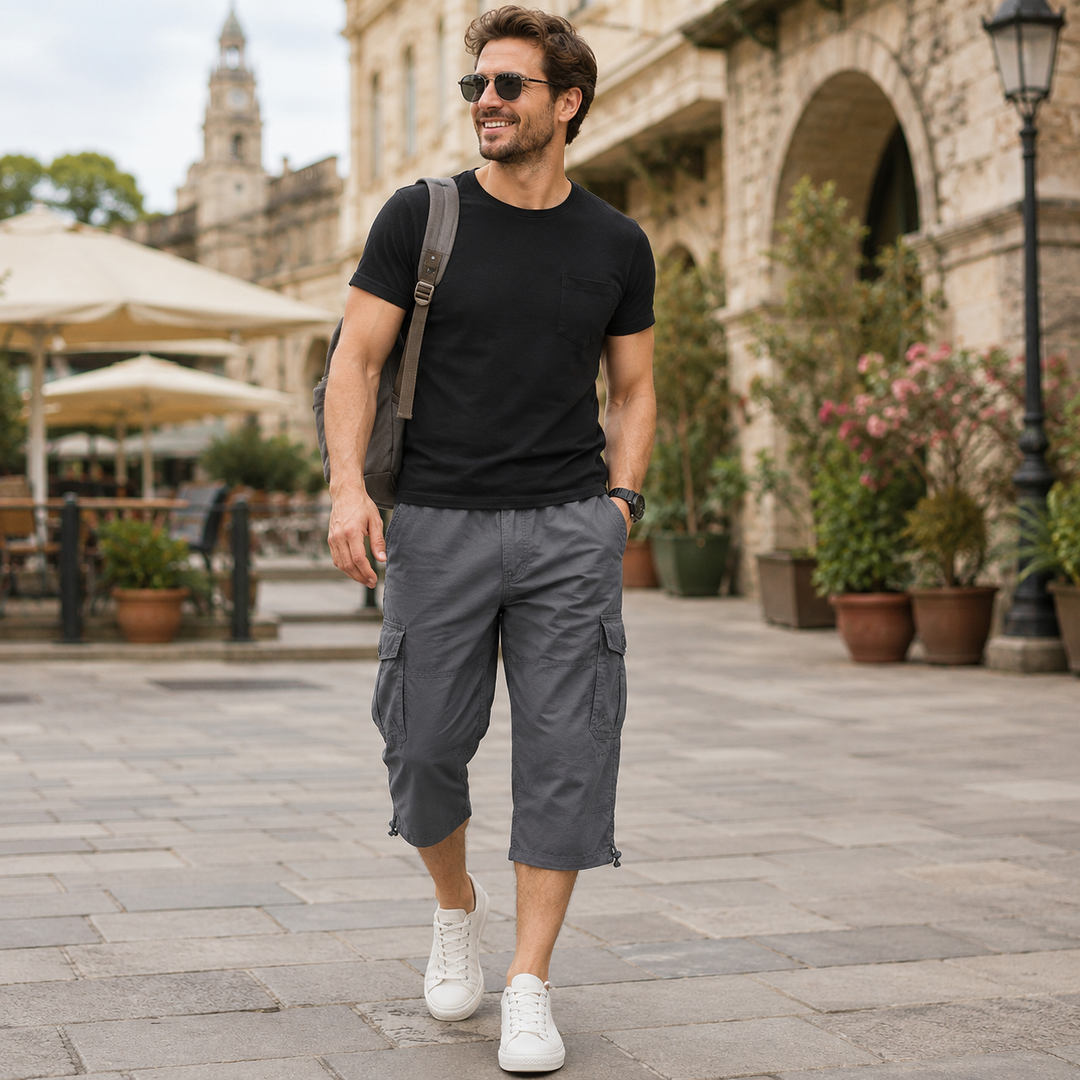Herren Cargo-Capri-Shorts, schnelltrocknend & robust. Ideal für Wandern, Reisen & Sommer-Freizeitaktivitäten.