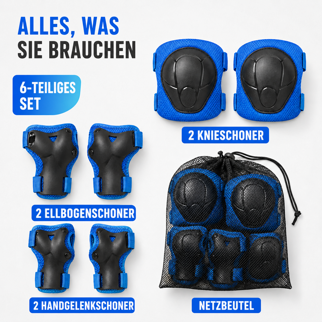 Knieschützer Kinder, Ellbogenschützer & Handgelenkschützer im 6-teiligen Sicherheitsset. Perfekt für Outdoor Spielzeug.