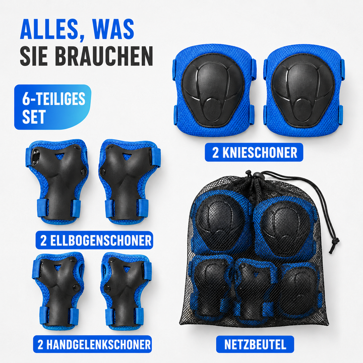 Knieschützer Kinder, Ellbogenschützer & Handgelenkschützer im 6-teiligen Sicherheitsset. Perfekt für Outdoor Spielzeug.