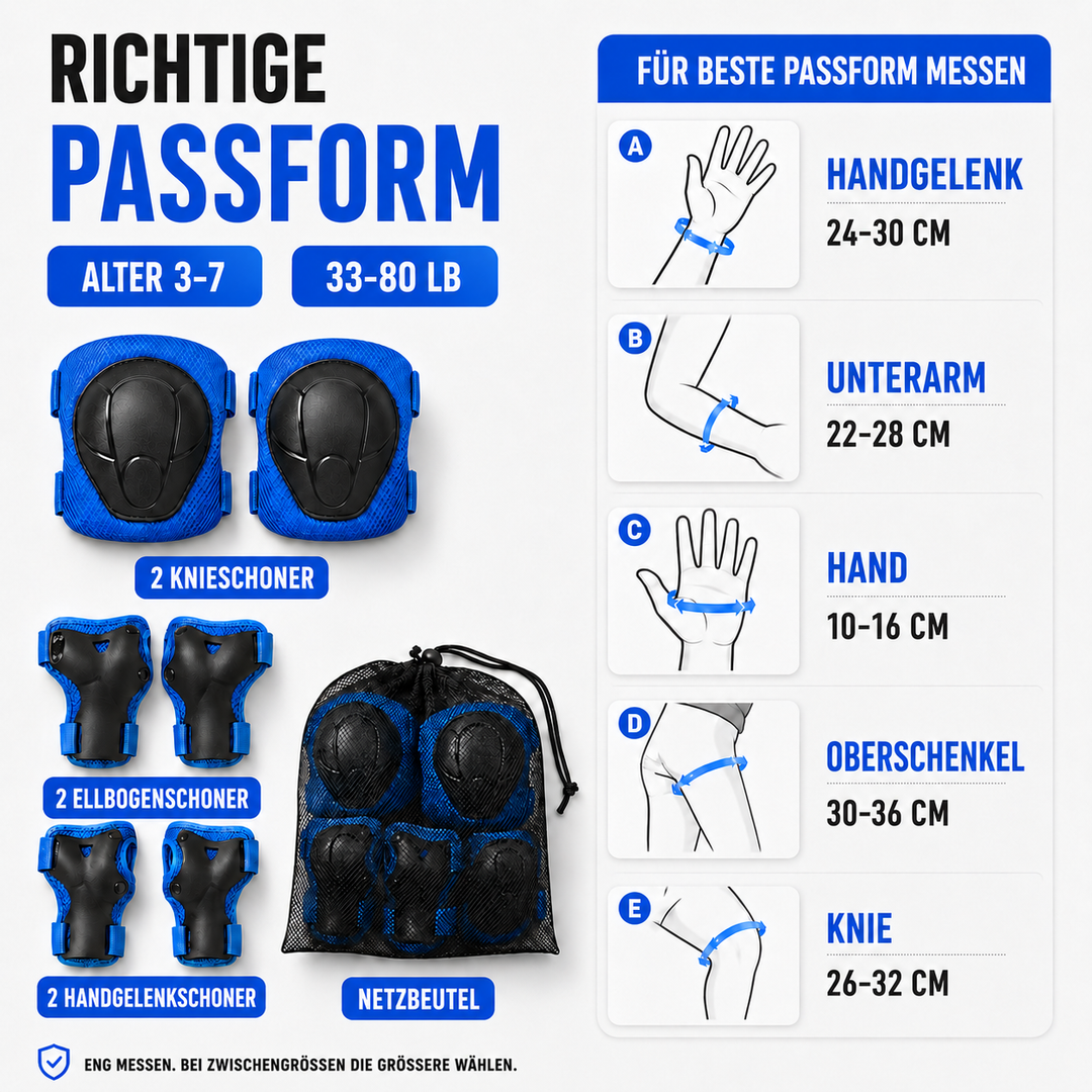 Maximaler Kinderschutz mit diesem 6-teiligen Sicherheitsset für Knie, Ellbogen & Handgelenke beim Sport & Spiel.