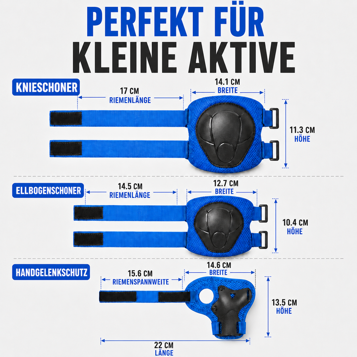 6-tlg. Kinder Protektoren Set: Knieschützer, Ellbogenschützer, Handgelenkschützer für Skaten, Fahrrad & Rollschuhlaufen.