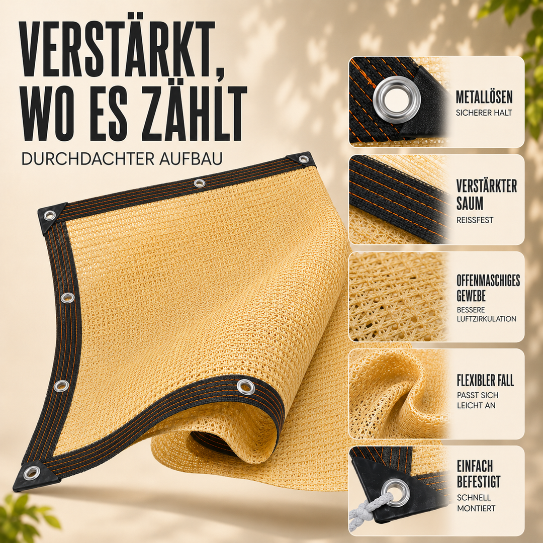 Sonnenschutztuch 2x2 Meter in Beige, ideal für Pergolen und Terrassen.
