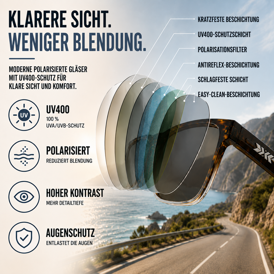Stylische eckige Brille für den Sommer am Strand und Alltag
