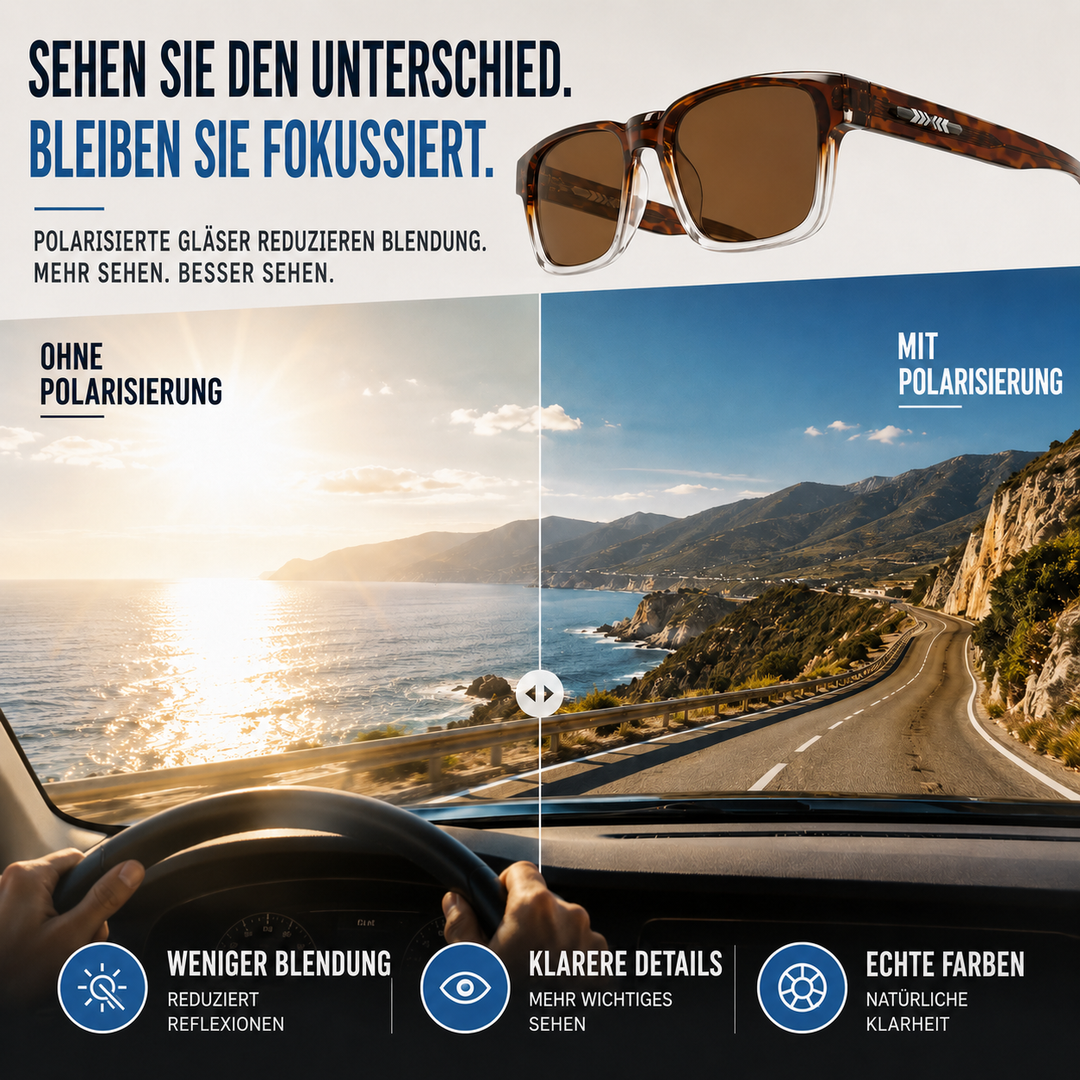 Unisex eckige Sonnenbrille mit polarisierten Gläsern im Detail