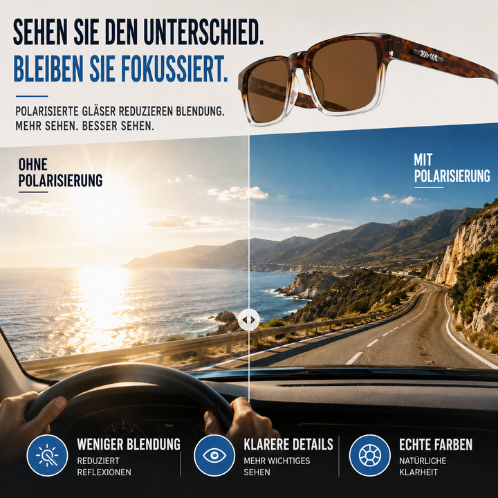 Unisex eckige Sonnenbrille mit polarisierten Gläsern im Detail