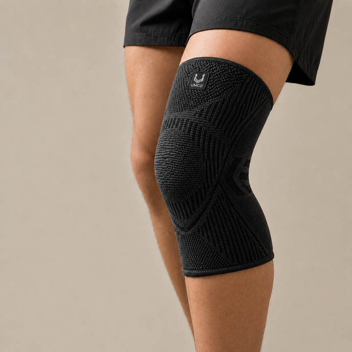 Aktive Kompressions-Kniebandage, unisex, grau, schützt das Knie beim Laufen & Fitness.