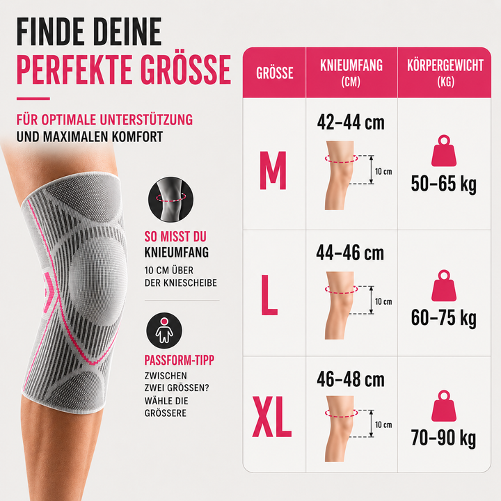 Graue Unisex Kompressions-Kniebandage. Rutschfester Knieschutz für Sport & täglichen Gebrauch.