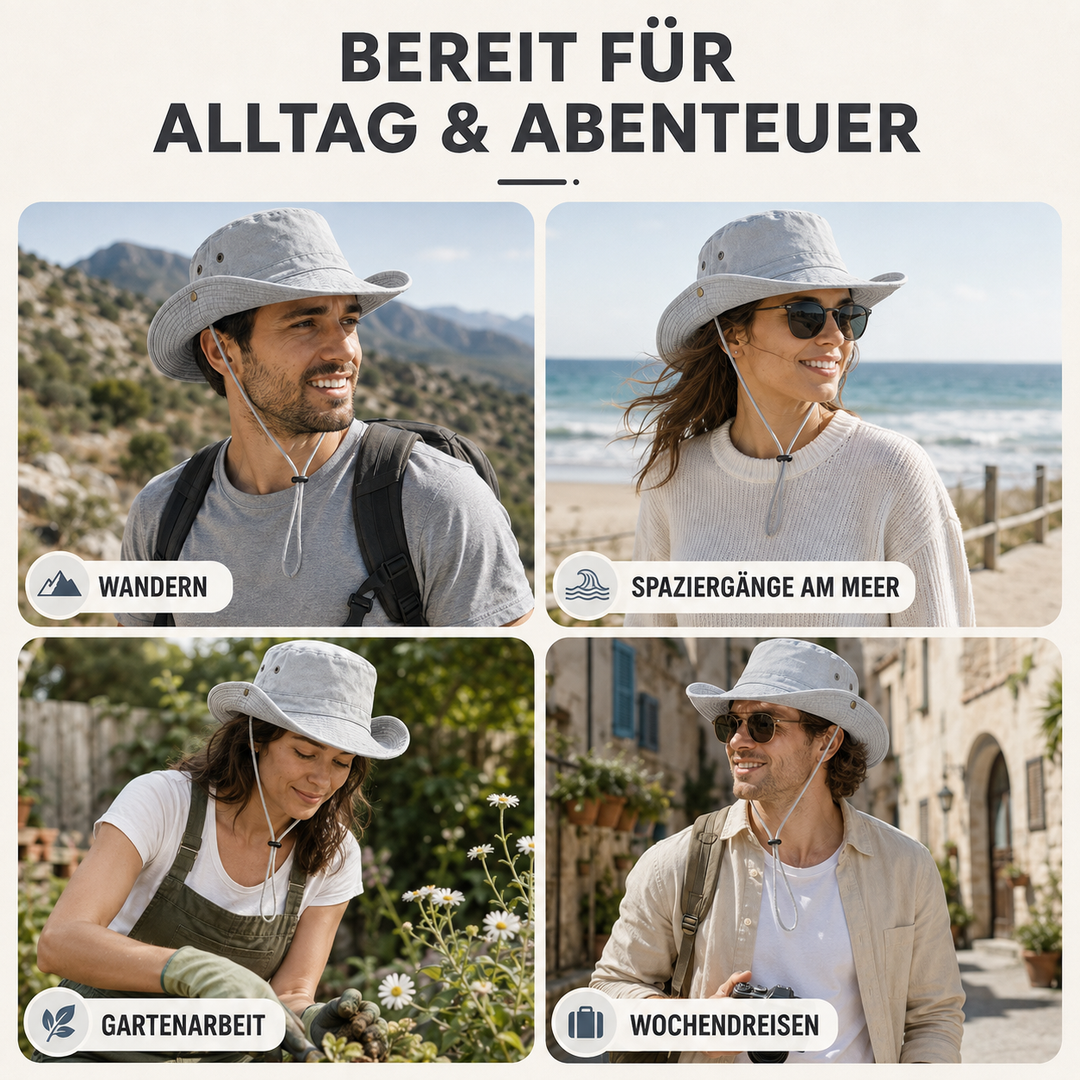 Beiger Fischerhut für Damen & Herren, vielseitiger Sommerhut & Outdoor Begleiter.