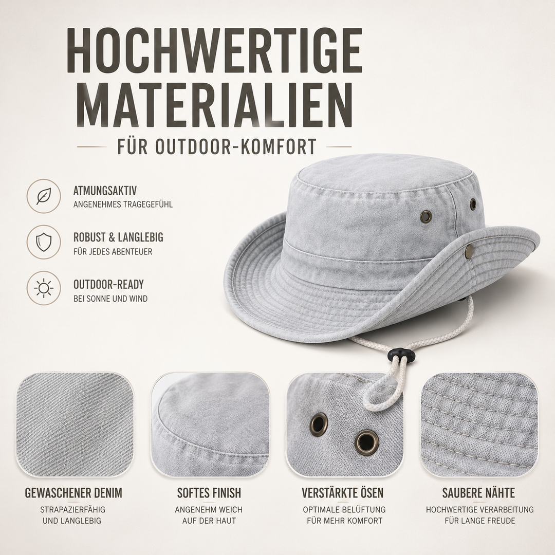 Grüner Anglerhut, idealer Freizeithut & Outdoor Accessoire mit Sonnenschutz.