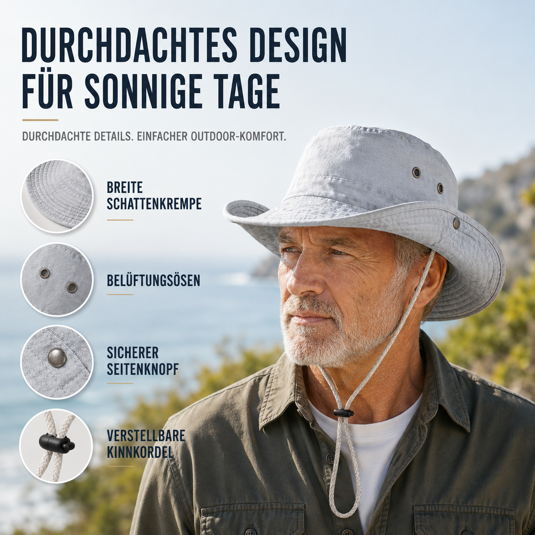 Robuster Fischerhut in Schwarz, Unisex Kopfbedeckung für Sommer & Winter.