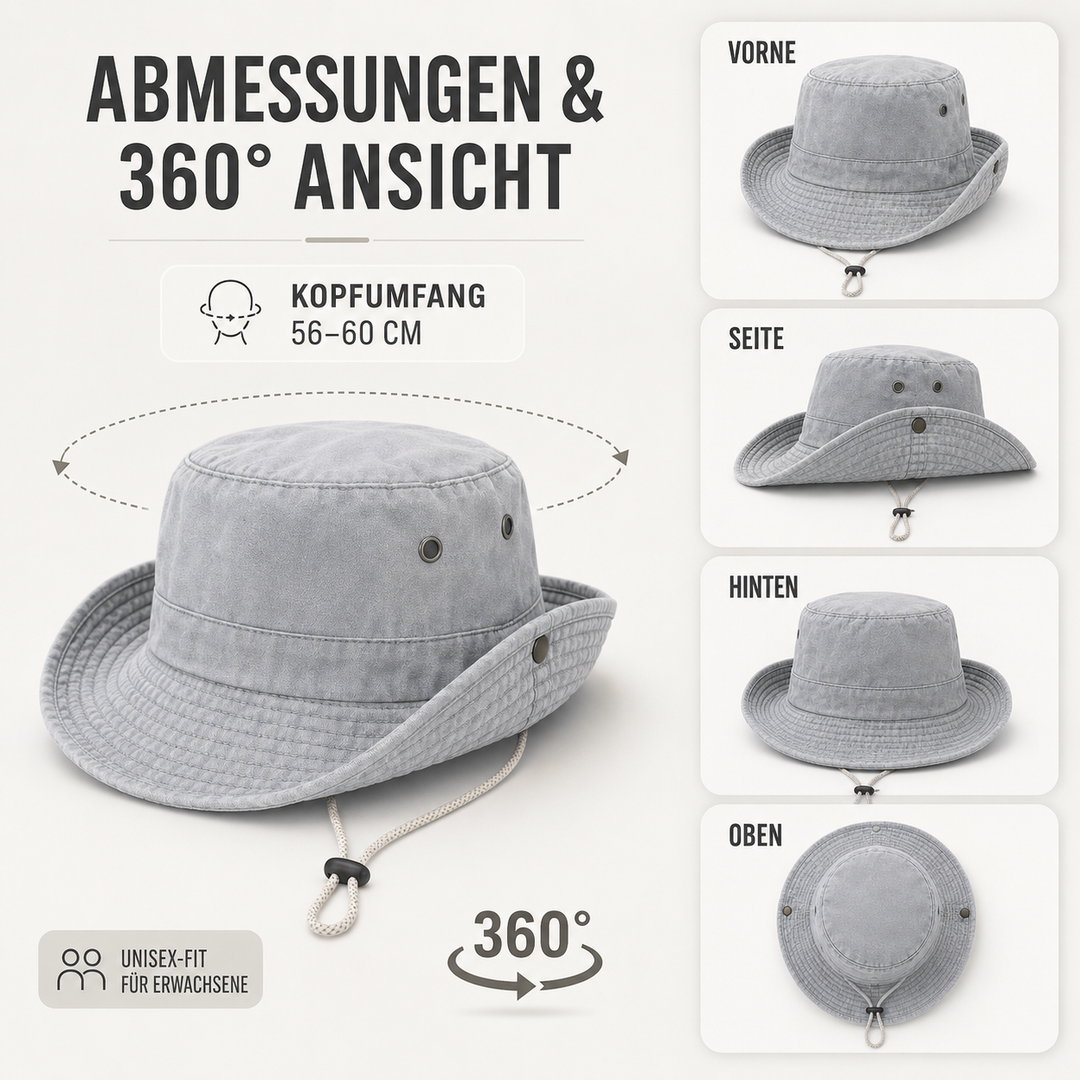 Beigefarbener Unisex Reisehut, bequemer Sommerhut mit UV-Schutz für Outdoor.