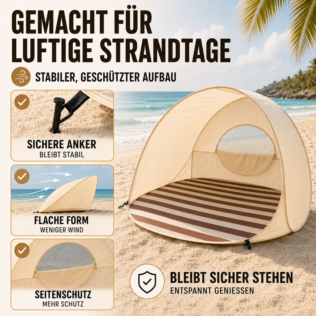 Leichte Pop-Up Strandmuschel für 3-4 Personen, tragbarer Sonnenschutz für Outdoor & Reise.