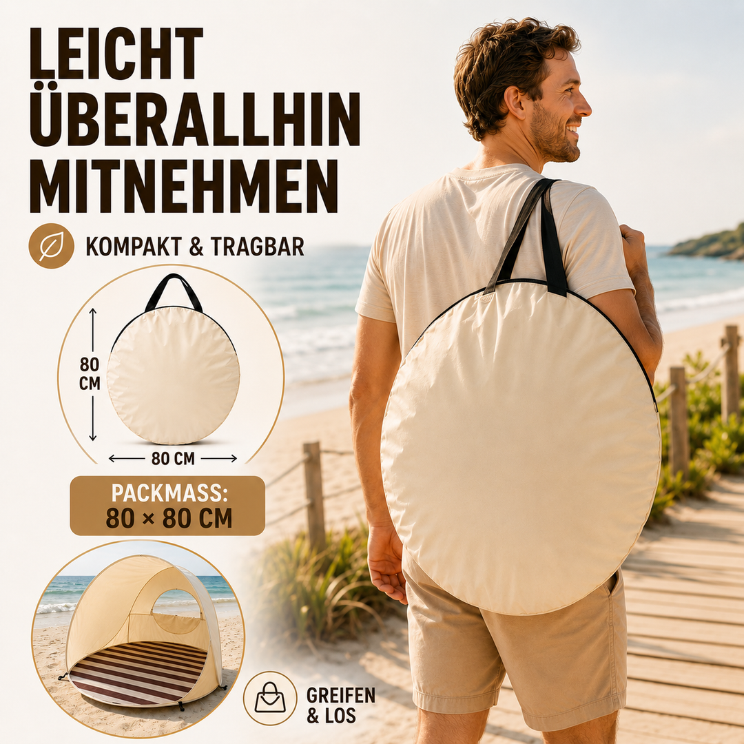 Familien-Sonnenschutz: Pop-Up Strandmuschel für 3-4 Personen, ideal für Camping-Reisen.