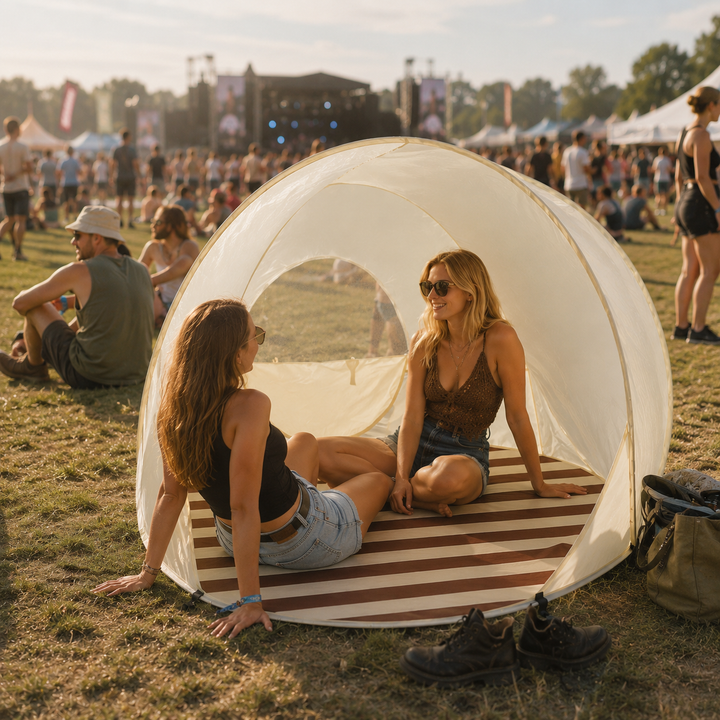 Pop-Up Strandmuschel mit Belüftung, geräumiger Sonnenschutz für 3-4 Personen outdoor.