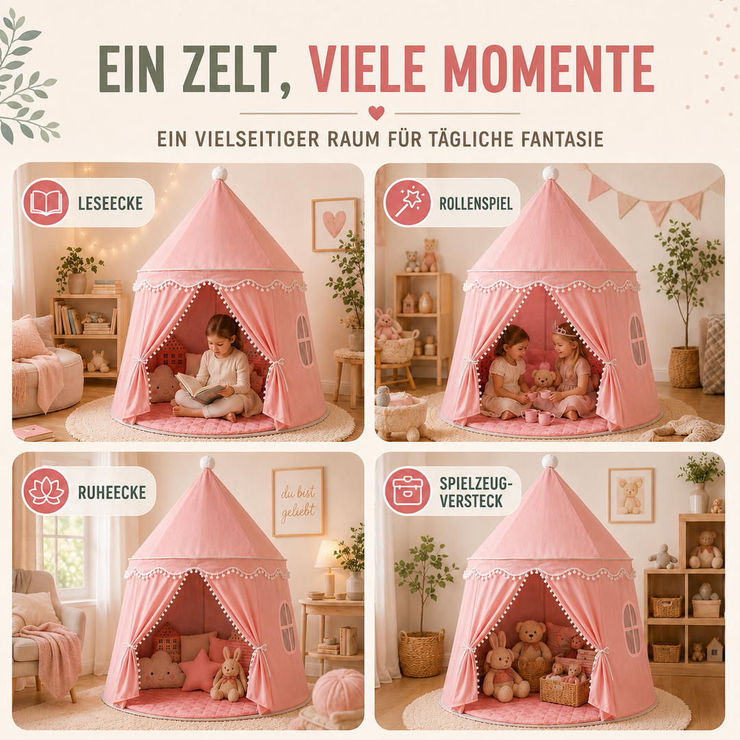 Detaillierte Ansicht des Stoffes und der Verarbeitung vom Spielzelt