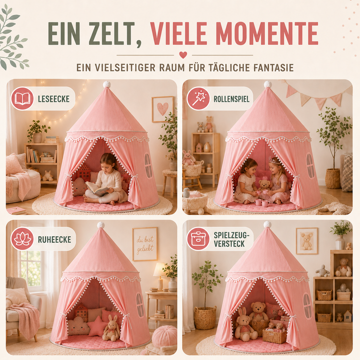 Detaillierte Ansicht des Stoffes und der Verarbeitung vom Spielzelt
