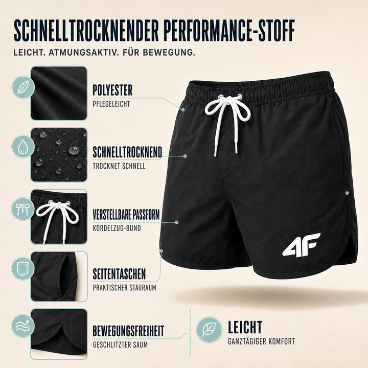 Aktive Herren Sportshorts Kurzschnitt, bequem & schnelltrocknend für Strandaktivitäten.