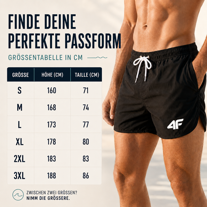 Schnelltrocknende Herren Badehose, Kurzschnitt, ideal für unbeschwerte Sommertage.