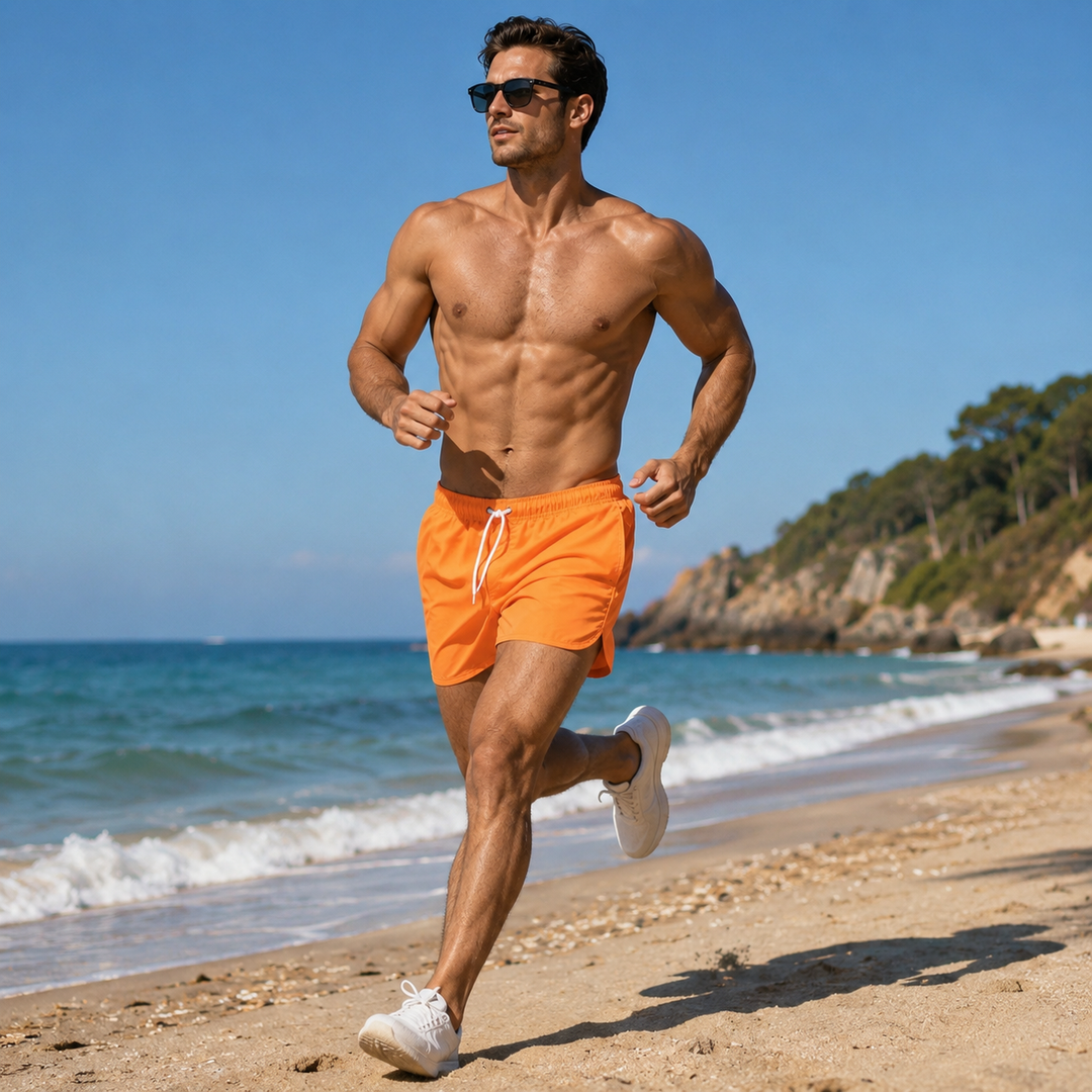 Sportliche Herren Tidewell Tiefbund-Badeshorts, kurze Länge, optimale Sommerkleidung für Wassersportler.