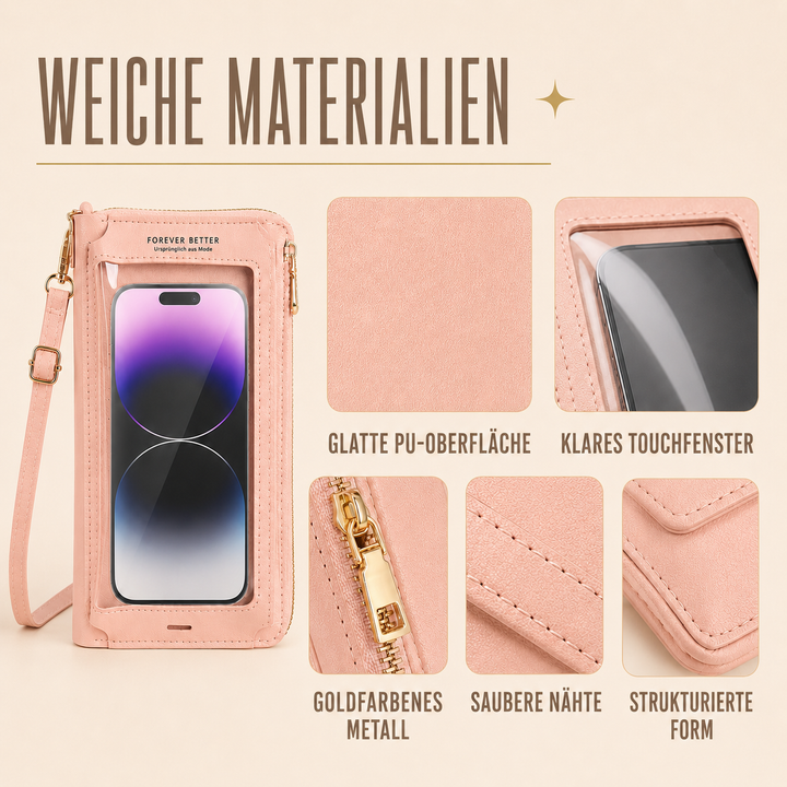 Elegante Damen Umhängetasche mit transparentem Smartphone-Fenster
