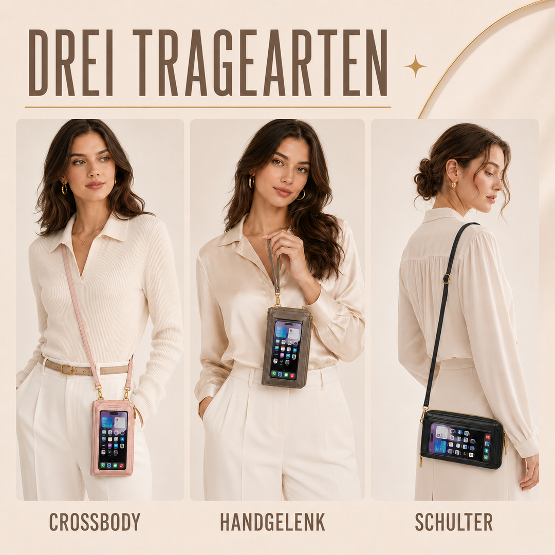 Verstellbarer Schultergurt und praktische Fächer der Umhängetasche